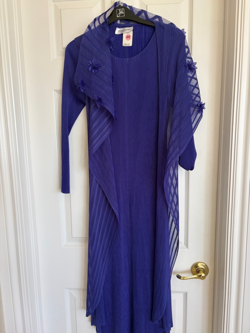 Elegant Women's Royal Blue Long Dress with Draped Overlay - Vintage Style NWT